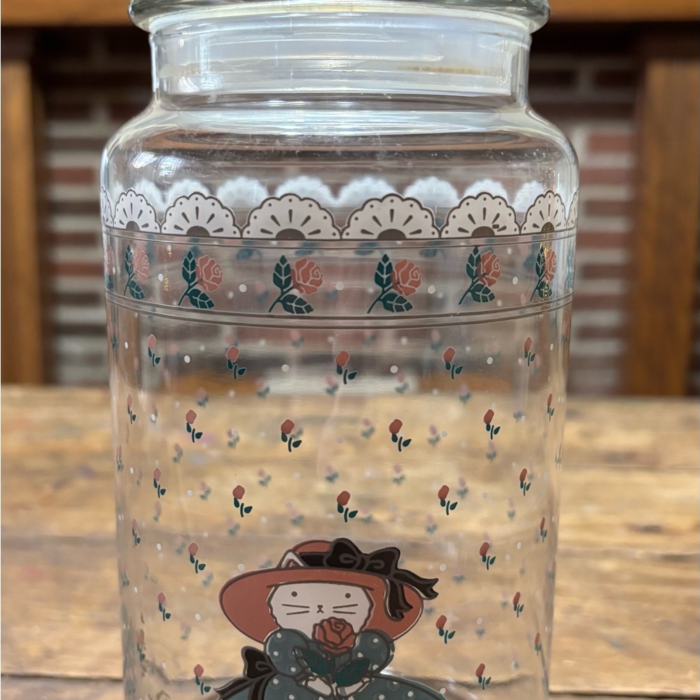 Cute Cat Glass Jar with Floral Design